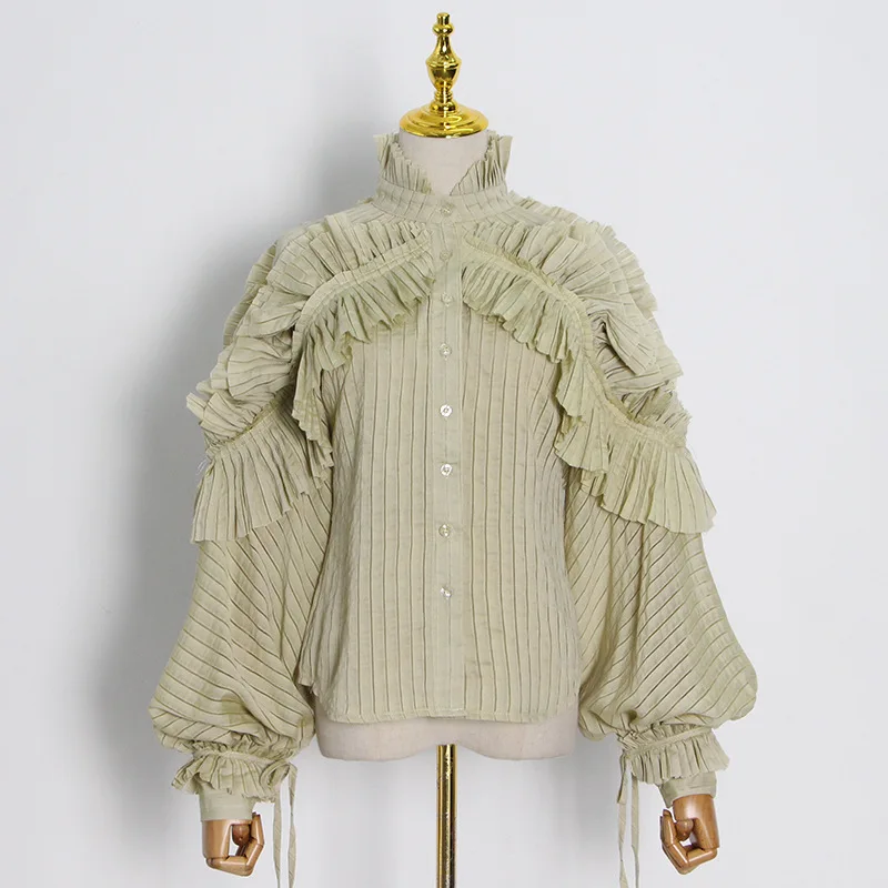 

HIGH STREET Newest Fashion 2021 Lantern Sleeve Ruffles Blouse Shirt