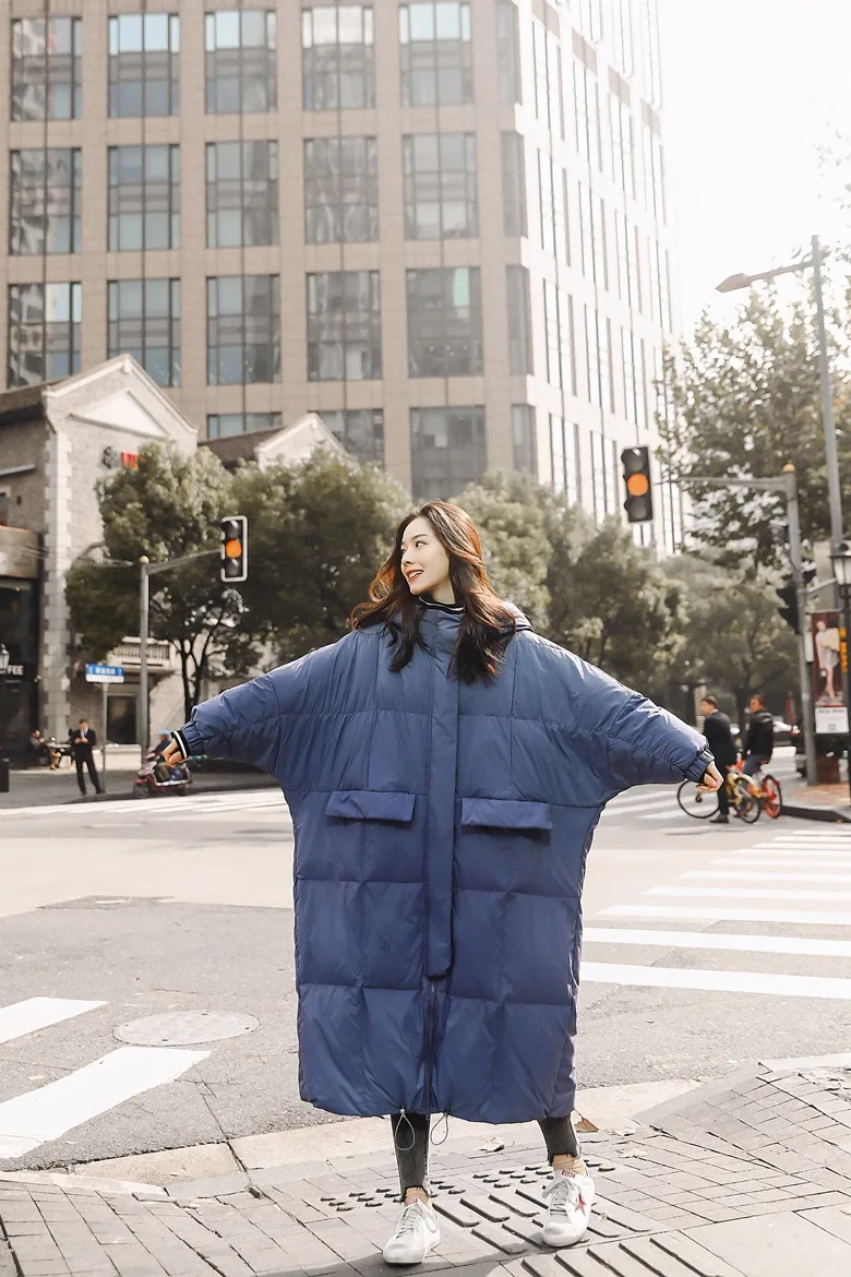 Photo Shoot Winter New Style Korean-style WOMEN'S Wear Retro Laziness over-the-Knee Long Loose Cotton Coat Hooded Cotton-pa