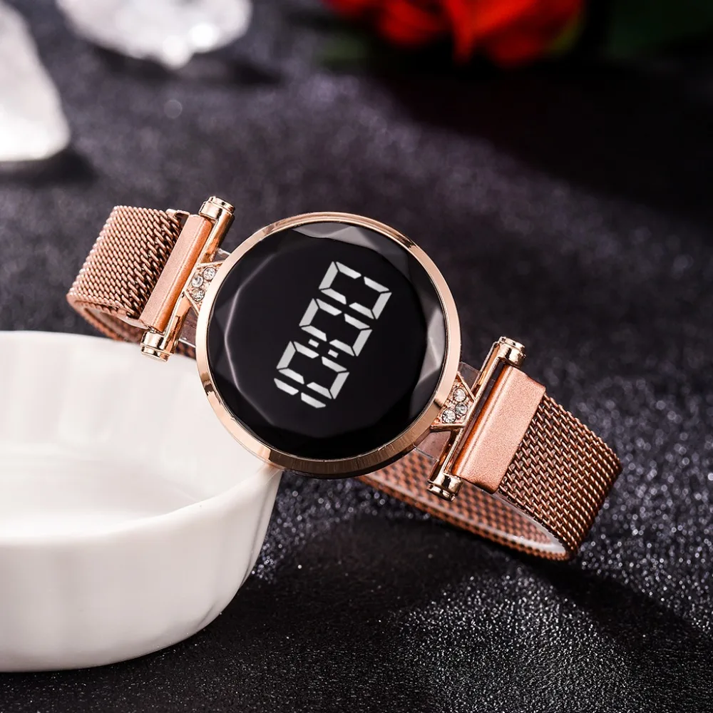 Часы женские кварцевые с браслетом и магнитом из нержавеющей стали под розовое