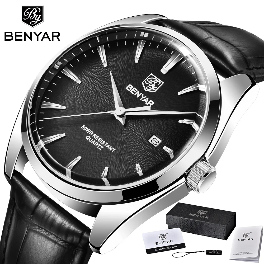 

2021 New BENYAR Design men's Quartz Watch Top Brand Luxury Wristwatch Men's Sports Fashion Leather Strap Waterproof Wristwatches