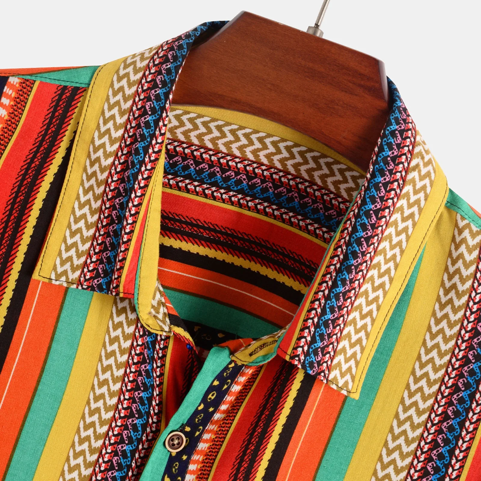 

Vintage Stripe Shirts For Men Loose Button Up Top Shirts Short Sleeve Down Collar Chemise Homme Camisas De Ropa Hombre