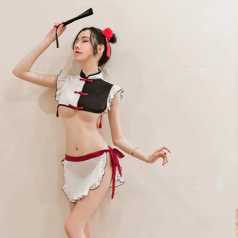 Соблазнительное женское белье Чонсам для девушек в стиле &quotЛолита&quot черная