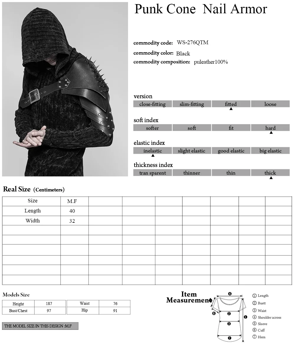 

PUNKRAVE Mens's Punk Rock Armor Heavy Metal Punk Thick PU Leather Retro Cone Nail Cosplay Stage Performance Shoulder Accessories