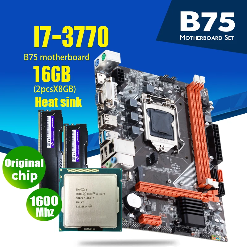 Комплект материнской платы Atermiter B75 с Intel Core I7 3770 2x8 ГБ = 16 1600 МГц DDR3 радиатор для