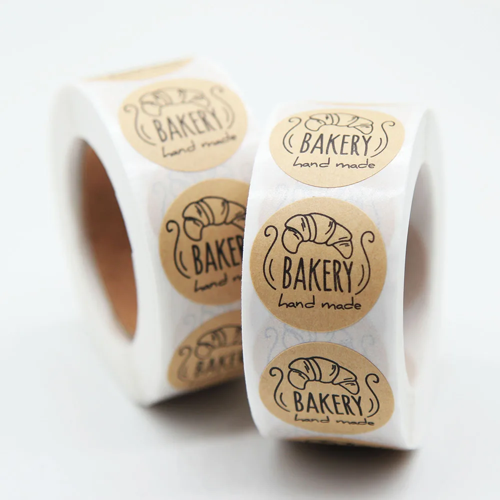 

500pcs/roll 1inch Bakery Handmade Natural Kraft Stickers Caking Gift Labels Stickers Jewerly Box Sticker Paper