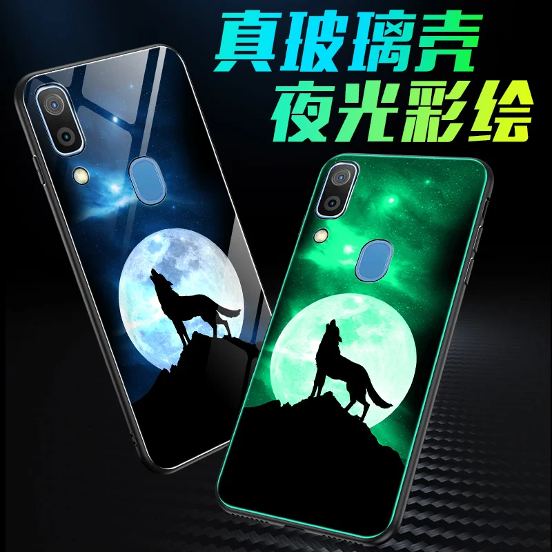 SemgCeKen Luminous Tempered glass case for samsung galaxy A30 A50 A 30 50 luxury original phone 3d hard mirror back cover coque |