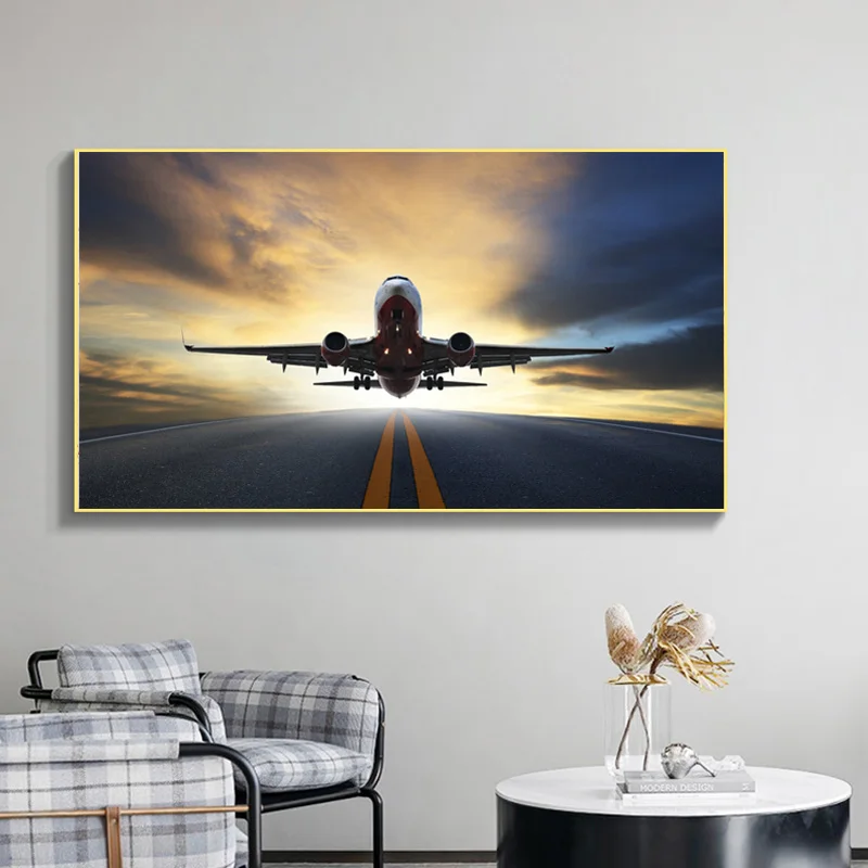 Картины с закатом самолетом пейзажем Современный домашний декор настенные