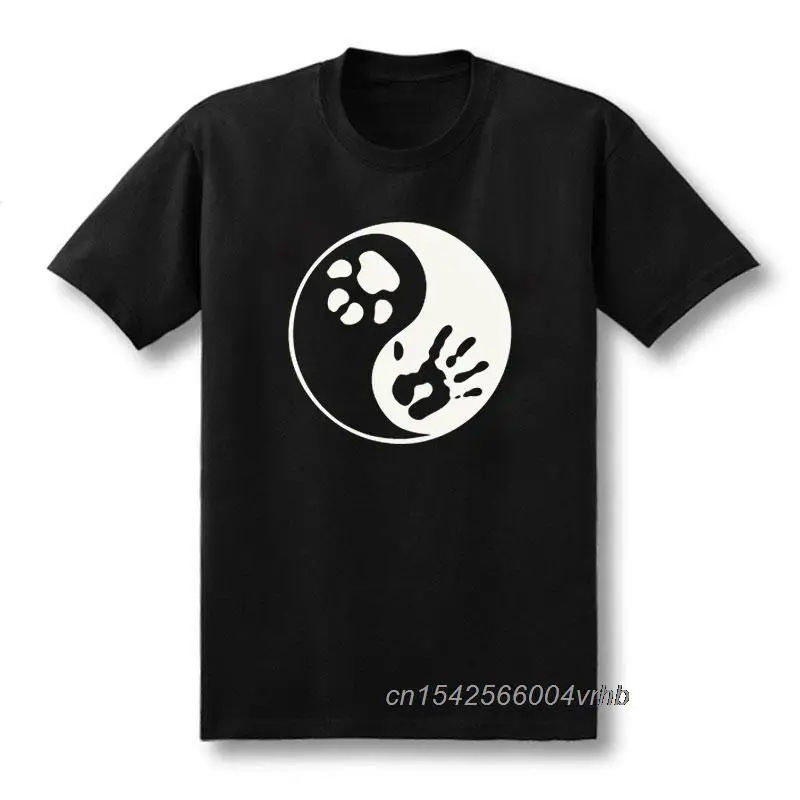 

Casual Mens Tshirts Graphic Yin Yang Pet Catdog Paw Print Print Men T-Shirts Funny Design Cotton Top Tees Customized