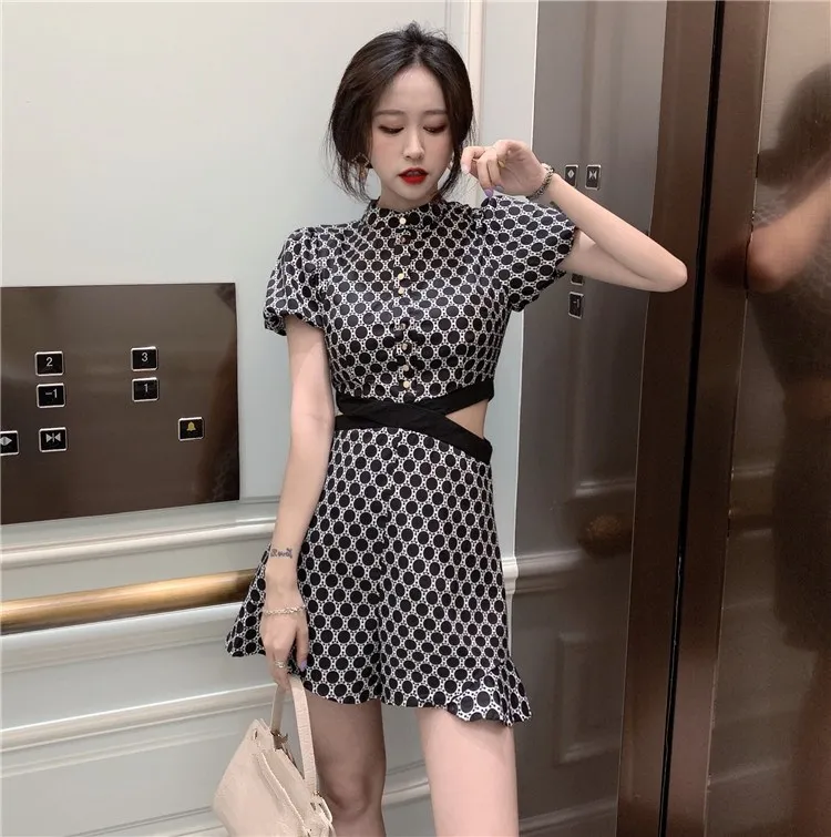 Лидер продаж женский комбинезон с коротким рукавом принтом в клетку широкими