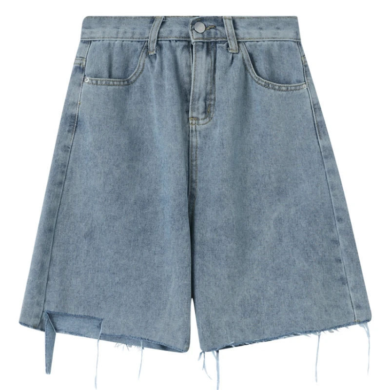 

Shorts Women Denim Summer Blue Button-fly Ripped Holes Loose High Waist Students Korean-style Retro All-match Streetwear Ulzzang