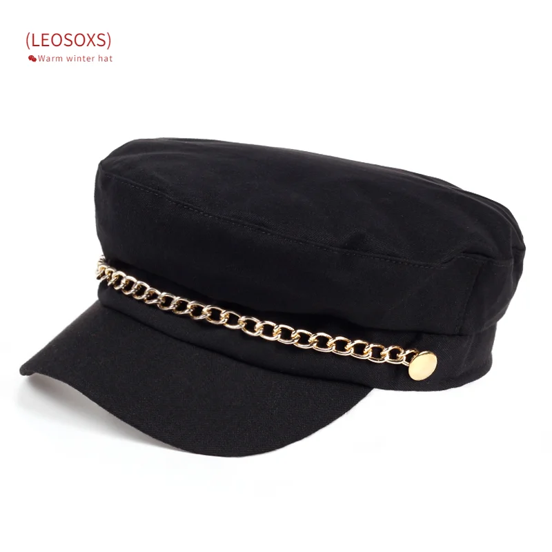 

(LEOSOXS) Brand New Lady Stitching Solid Color Chain Beret Hat Fashionable Women's Cotton Hat Outdoor Sun Hat Winter Warm Hat