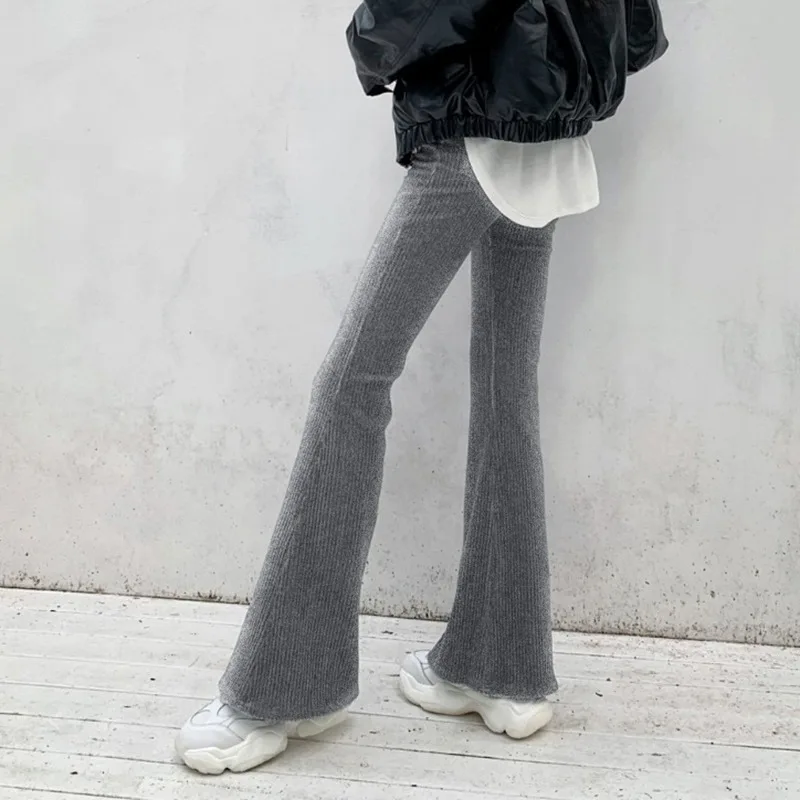 

2021 Fashion Casual Corduroy Pants Women Solid Elastic High Waist Flared Bell Bottoms Female Solid Color Slimming Long Trousers