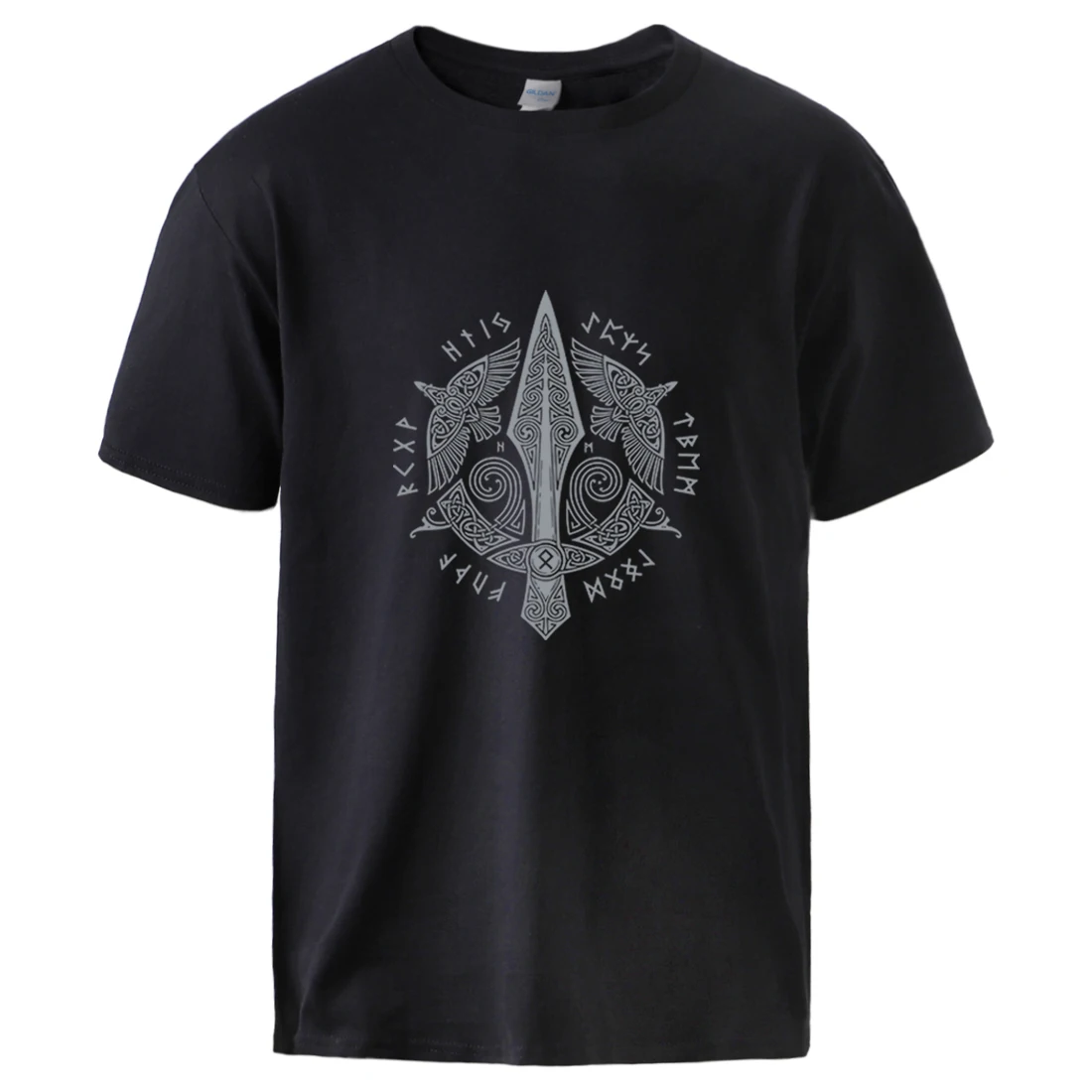 

Vintage Vikings Print T shirts Summer Short Sleeve Cotton Loose Graphic Tops Casual Crewneck Tees 2021 Male Brand Black Tops