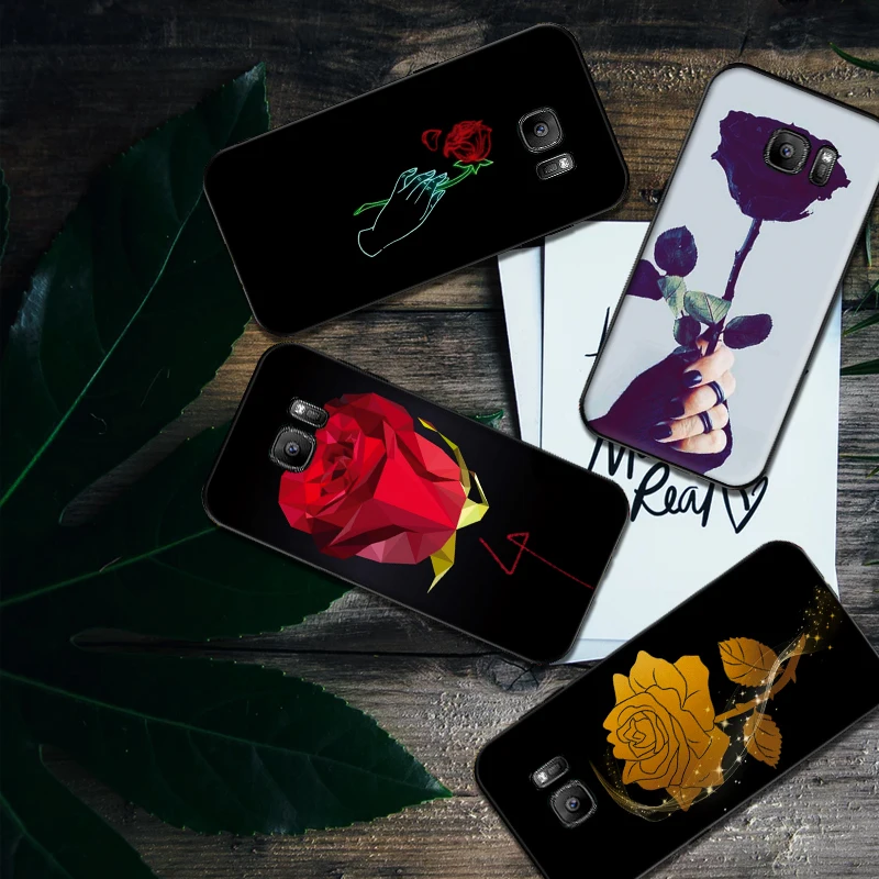 В black rose Мягкий силиконовый чехол для телефона Samsung Galaxy S8 S9 S10 Plus NOTE 8 9 M10 M20 M30 S6 S7