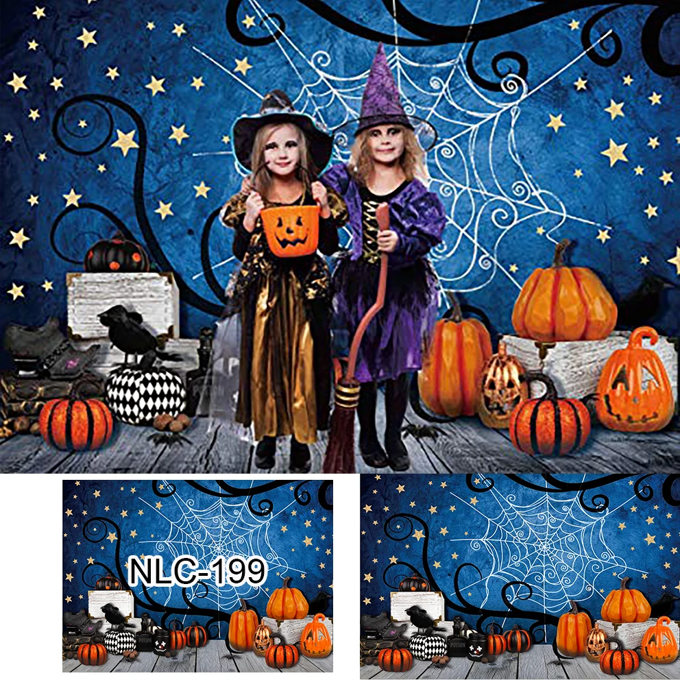 Halloween Photo Backdrop Pumpkin Lantern Scary Night Full Moon Photography Background Halloween Family Party Portrait Photoshoot