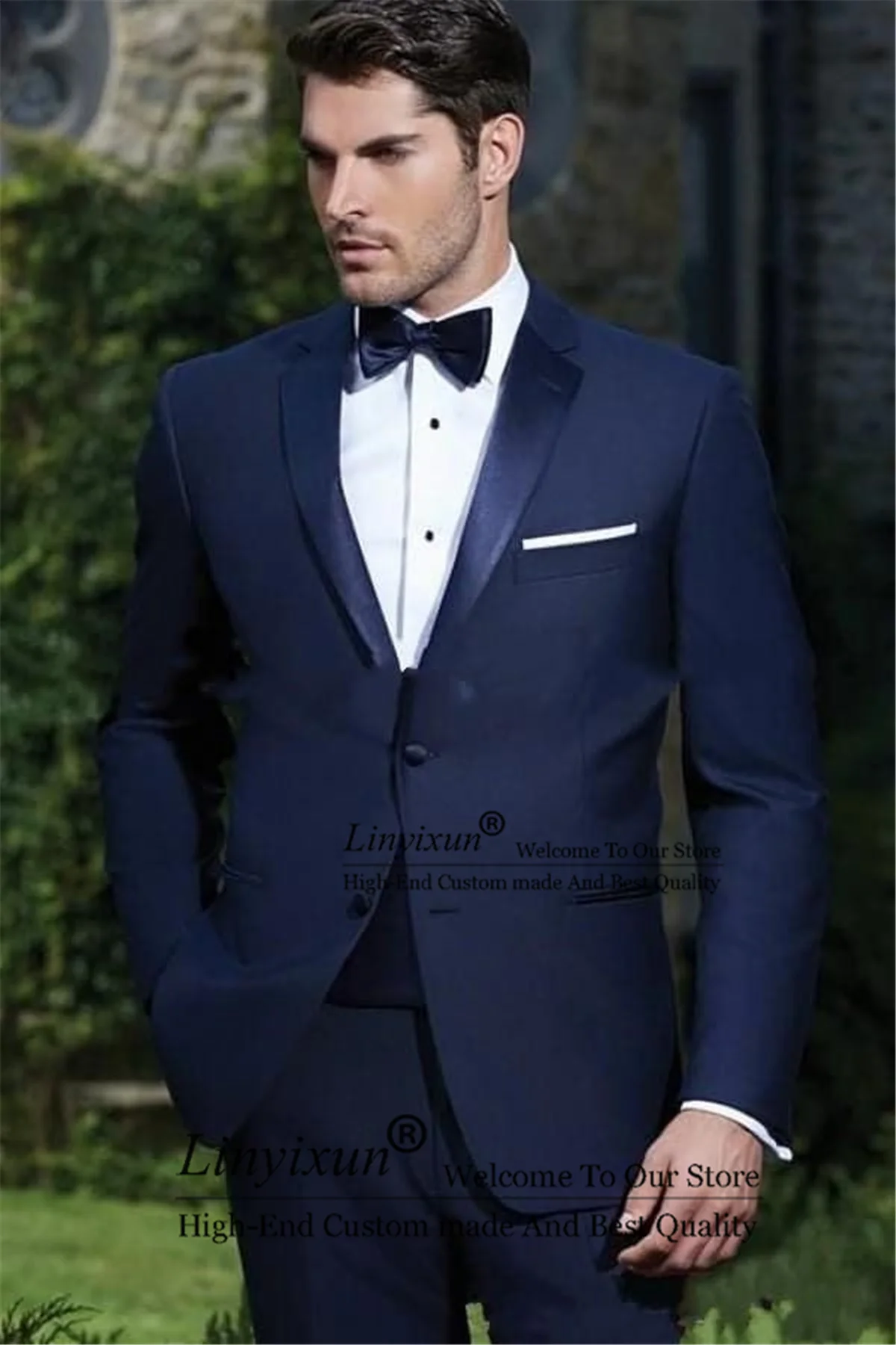 

Деловые темно-синие мужские костюмы 2022, облегающий Свадебный блейзер для жениха, деловой мужской блейзер, костюм из 2 предметов для мужчин