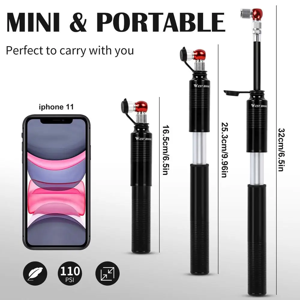 Велосипедный насос высокого давления портативный мини для шин с ручкой