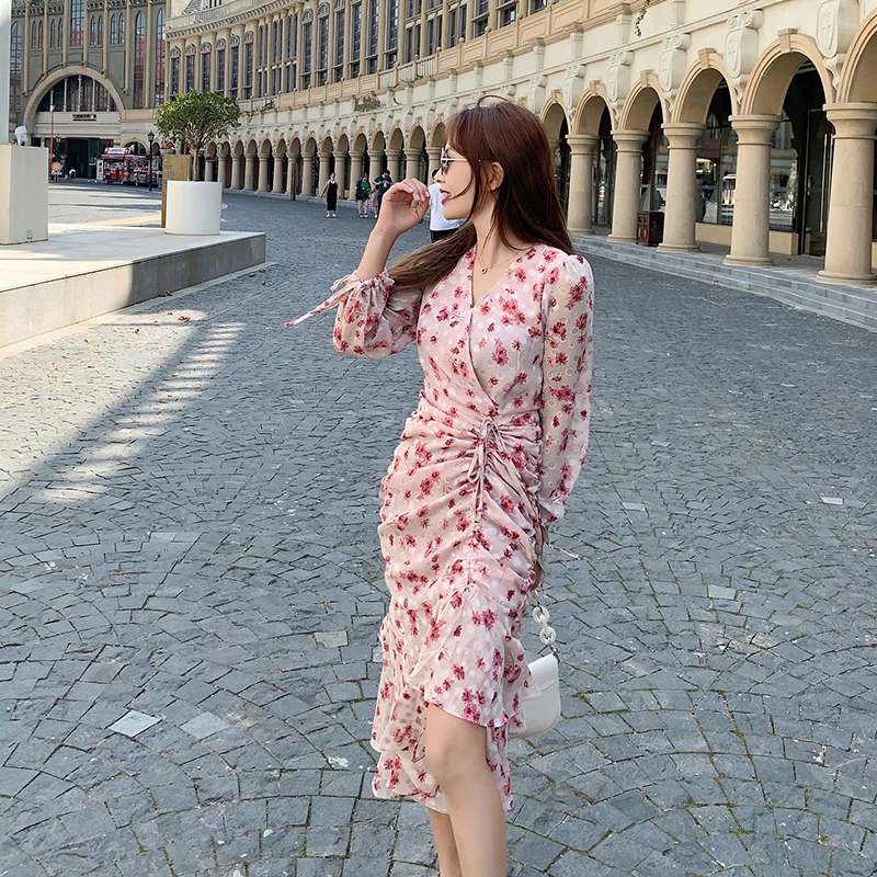 

Женская шифоновая юбка с v-образным вырезом, элегантное плиссированное платье на завязках, весна-осень