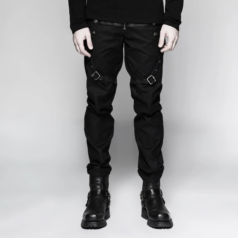 Мужские брюки в стиле панк военная форма эластичные тканые из искусственной кожи