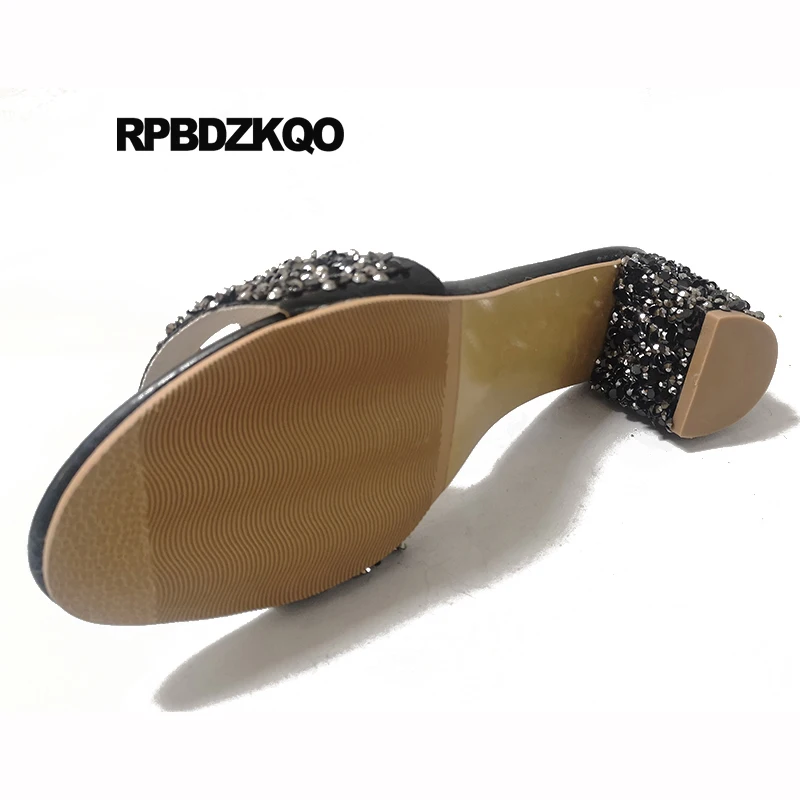 блок высокий каблук бриллиант Bling кристалл домашние тапочки насосы женщины