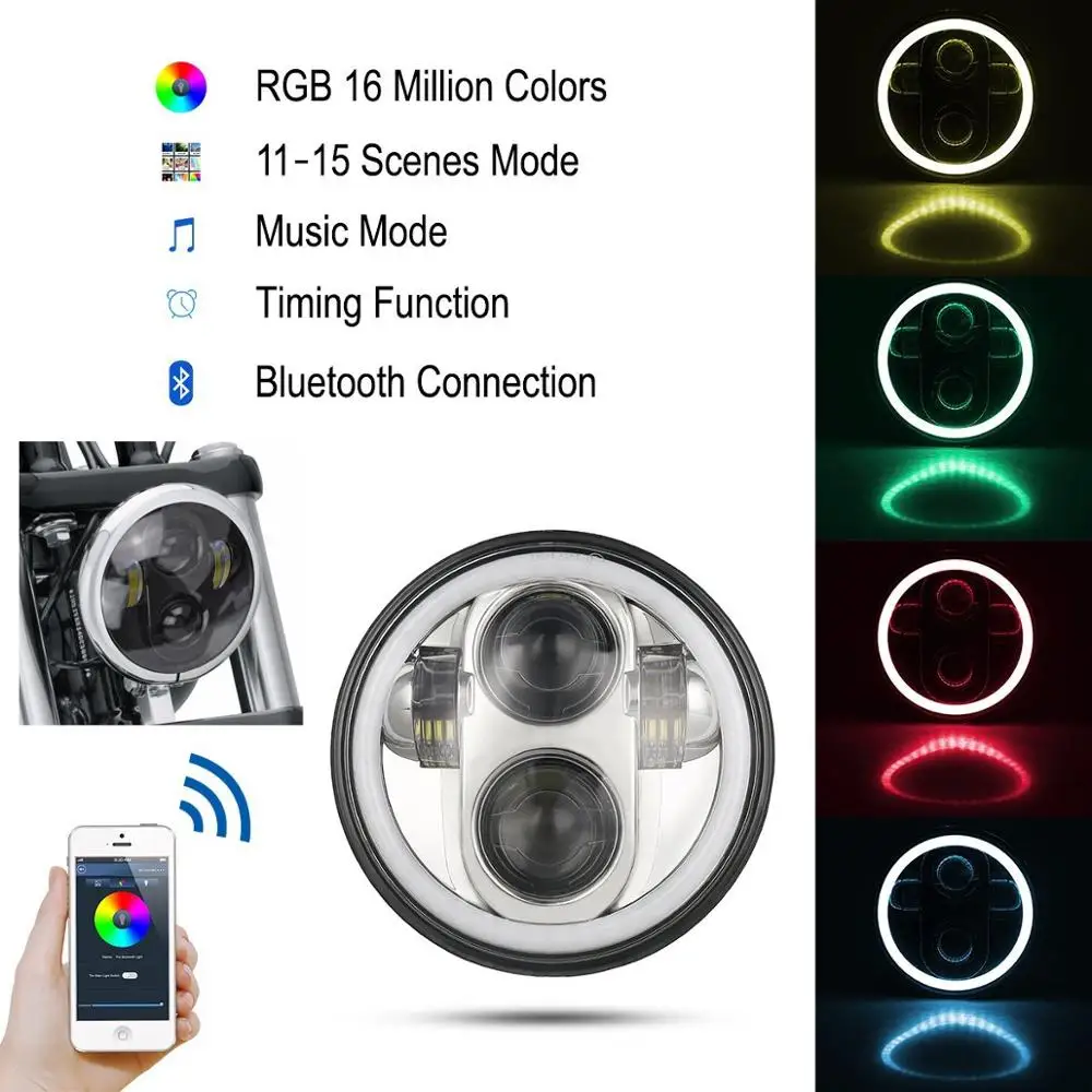 RGB 5,7" Halo светодиодный фонарь/5 3/4 дюймов белый желтый DRL галогеновая фара для индийского скаута и мотоциклиста ведра монтажный кронштейн