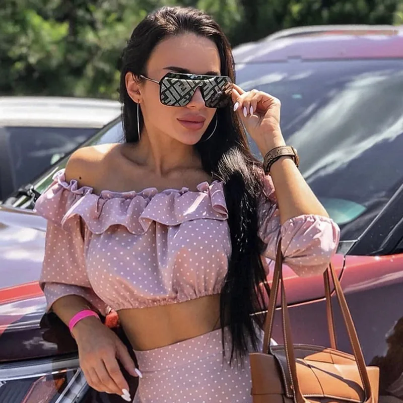 

2021 Fashion Sunglasses Women Square Letters Luxury Brand Designer Oversized One Piece Sun Glasses Vintage Mirror Shades