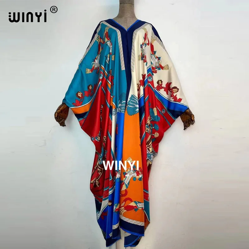 WINYI Traditional Printed Rayon WINYI maxi dress Dashiki African Women's Abaya Robe Long dresses for women Bohemian v-neck dress