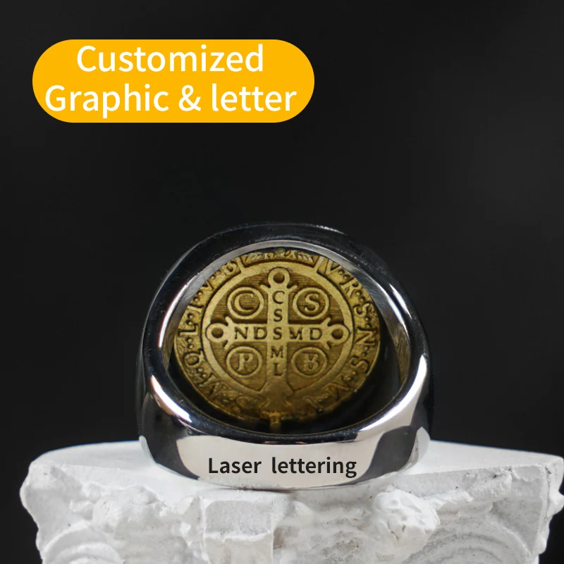 Мужское Стильное кольцо с распятием из католического Иисуса Бенедикта