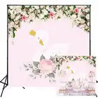 Фотофон HUAYI для дня рождения, детский фон для фотосъемки детей, Белый лебедь, цветы, десерт, торт, стол, искусство