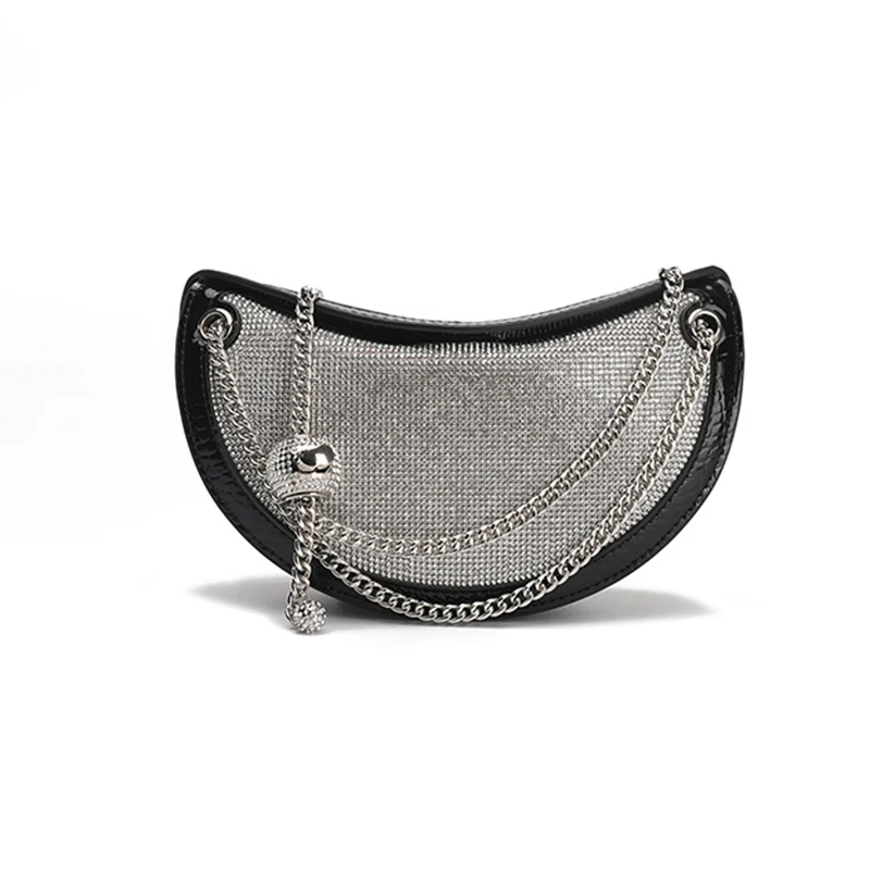 

[EAM] Women New Saddle Rhinestone Diamonds PU Leather Personality All-match Crossbody Shoulder Bag Fashion Tide 2021 18A2672