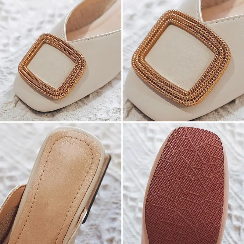 

Dropshipping Women Summer Slippers Office Lady Slides Female Low Heel Sandals Casual Mules Pu Leather Elegant Woman Shoes