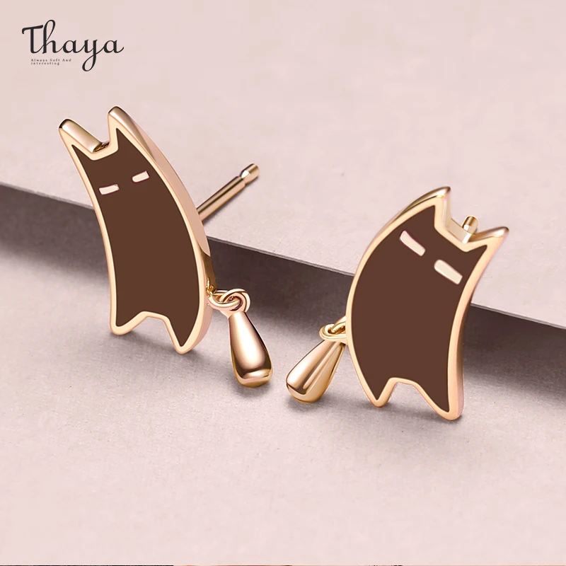 Thaya подлинные 925 серебряные серьги-гвоздики милые ленивые серьги-кошки эмаль