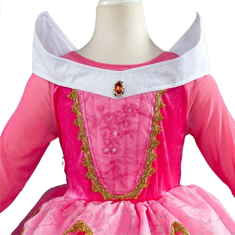 

3-10T Girls Halloween Spring and Autumn Aurora Princess Sleeping Beauty Dress Children's Performance Dress