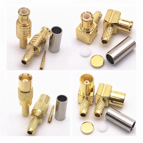 4PCS MCX Connector MCX Male Right Angle & straight plug Crimp For RG316 RG174 RG179 LMR100 Cable Brass RF Coax Adapter PTFE
