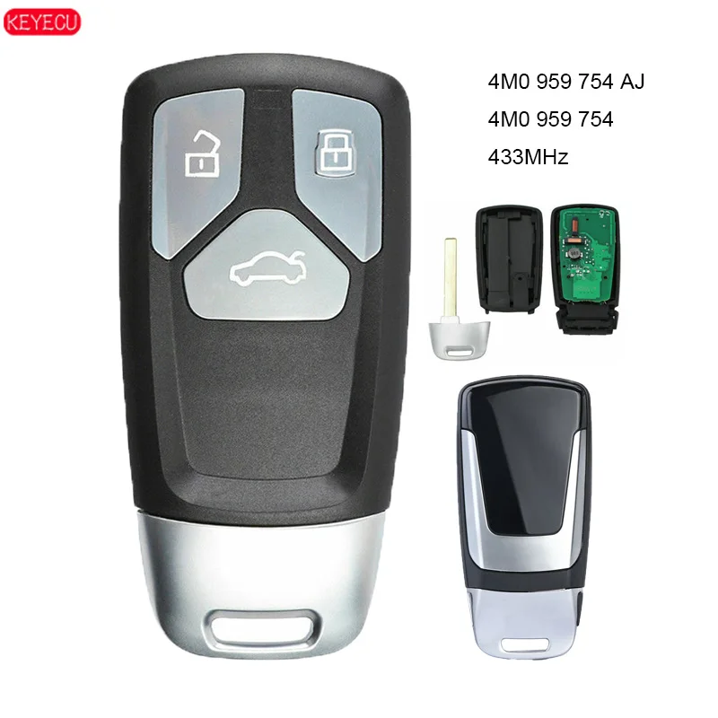 

KEYECU Smart 3 Button Remote Key for Audi A3 TT RS 2016 2017 2018 2019 433MHz - FCCID: 4M0959754T, 4M0 959 754 AJ