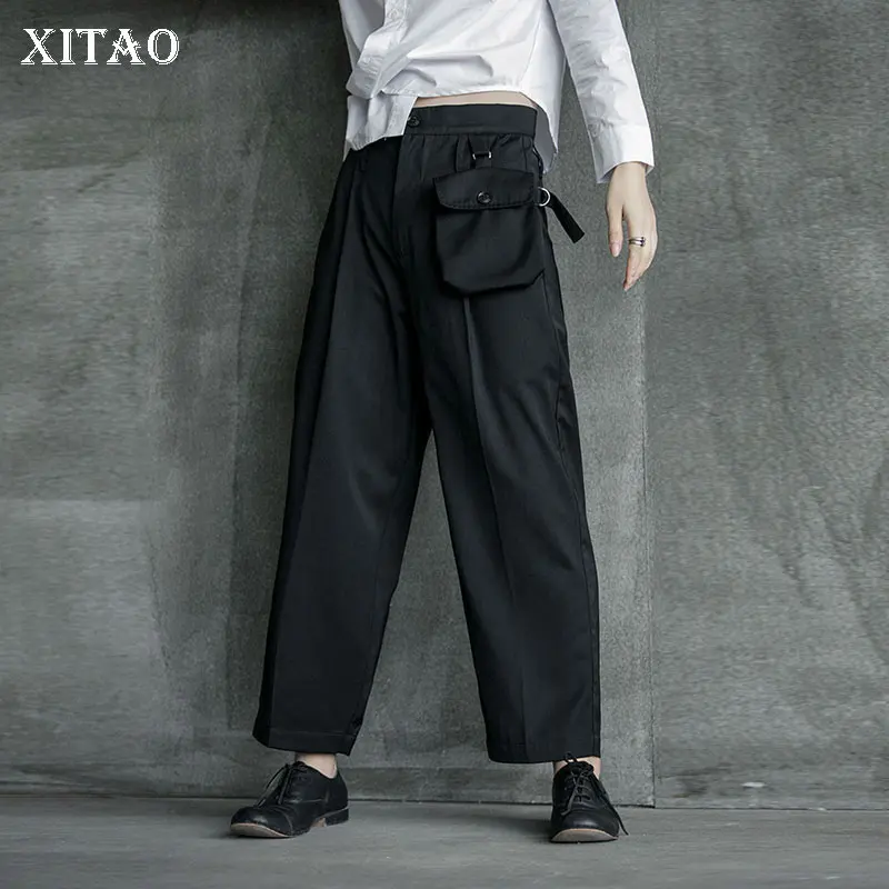 Женские длинные брюки XITAO черные элегантные плиссированные в Корейском стиле на