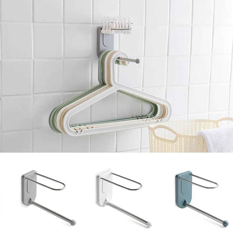 

HOT Wall Mounted Clothes Hanger Organizer Rack 2 Layer Stainless Steel Adhesive Storage Holder Stacker