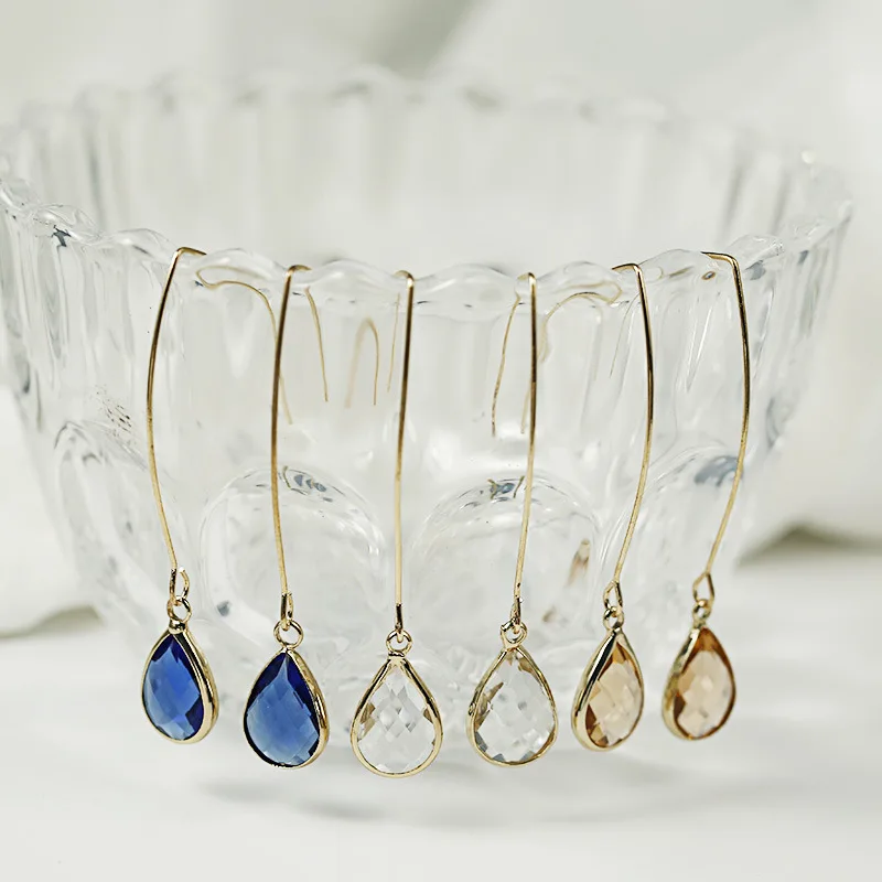 

Classic Drop Earrings Women New Korea Crystal Jewelry Long Blue Gold Color Pendientes Aretes De Mujer Moda Brincos