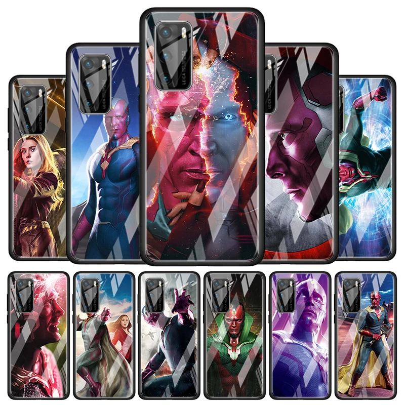 

Vision marvel hero for Huawei P40 P30 Pro Plus P20 P10 Lite P Smart Z 2021 2020 2019 Luxury Tempered Glass Phone Case