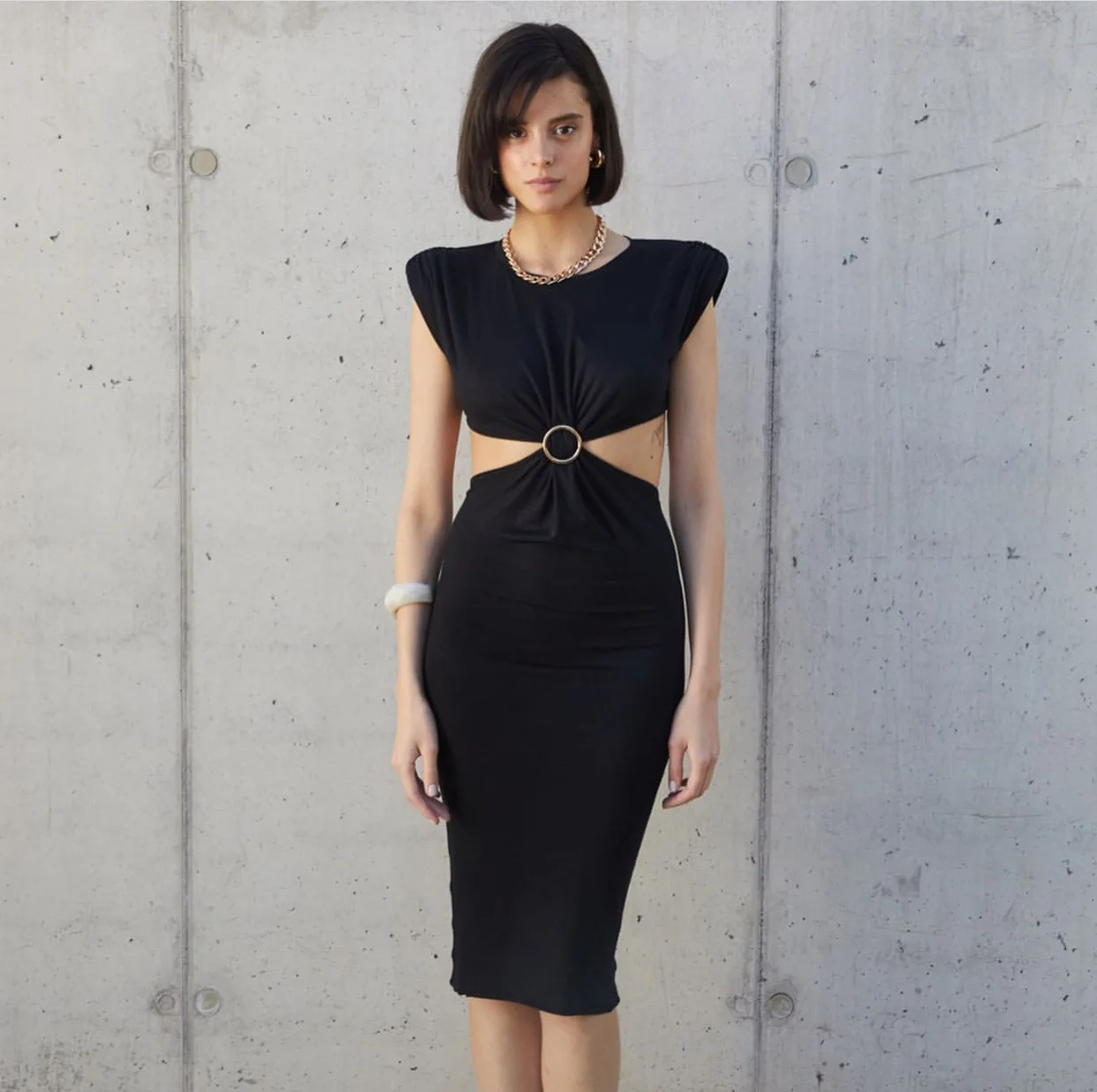 

Sladuo Women New Black Sexy Shirring Bandage Dress Backless Short Sleeve Hollow out Celebrity Club Party Dresses 2011 Summer