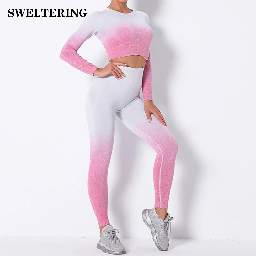 Женский комплект для йоги Топ с длинным рукавом бесшовные леггинсы одежда