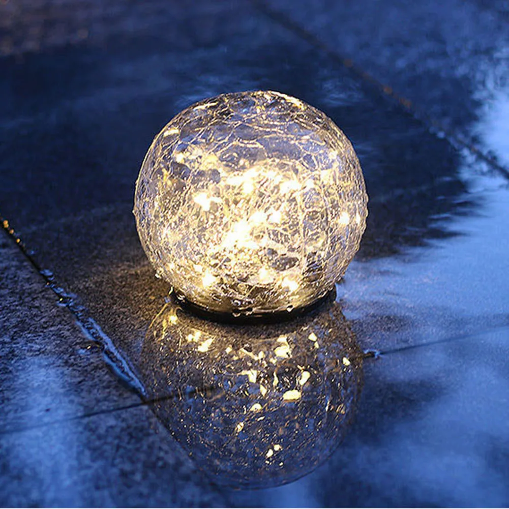 

Solar LED Glass Ball Garden Lawn Lamp Outdoor Garden Yard Waterproof Cracked Pattern Night Light Plug in Ground VC