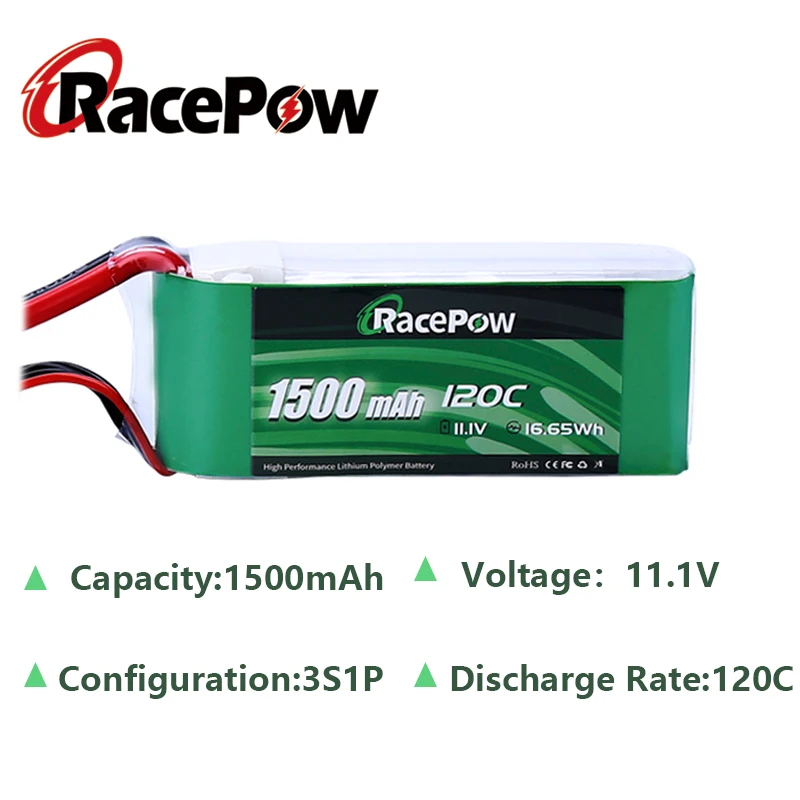 racepow rc lipo батарея 3s 1500 мач 111 в 120c с xt60 для fpv го