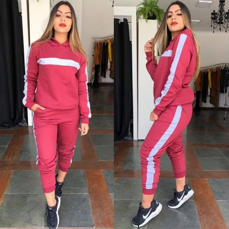 

Casual Sports Suit Two Piece Set Women Spring And Autumn New Style Solid Color Tracksuit Long Sleeve Hooded Sweat Suits Women