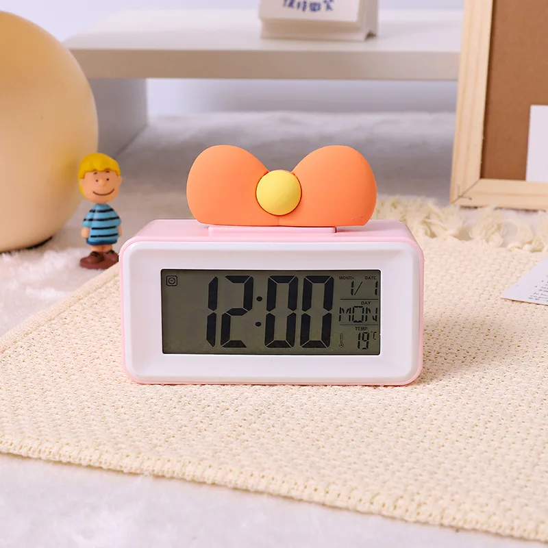 

Cartoon Cute Electronic Clock Multifunctional Student Led Creative Small Alarm Clock Temperature And Humidity Display