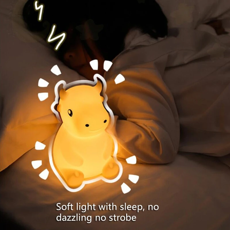 

Silicone Cute Animal Cow LED Nursery Night Lamp 7 Colors Mode Nightlight Decor E8BD