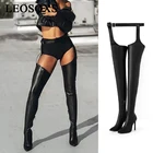 Сапоги женские до колена, тонкий высокий каблук, искусственная кожа, брюки, Брендовая обувь, осень