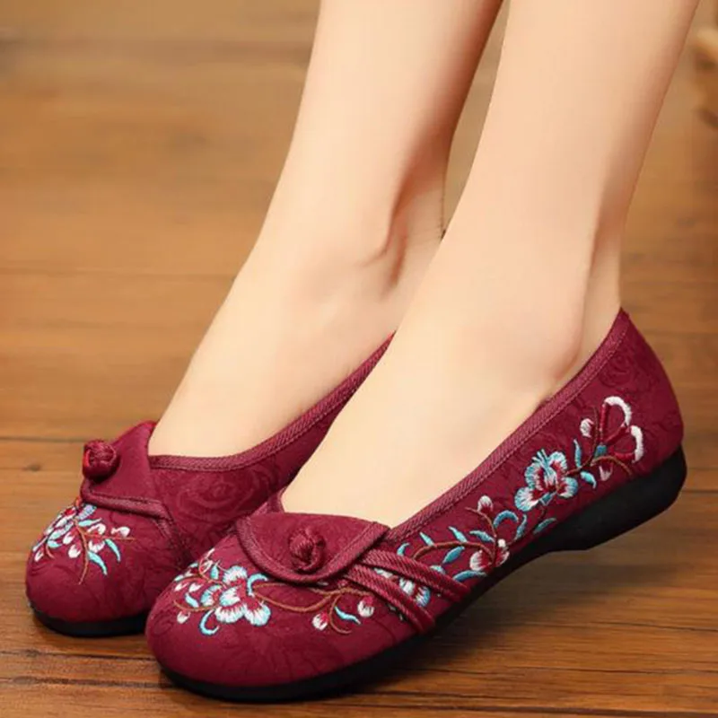 THEAGRANT Womens Casual Flats Spring Autumn Ethnic Embroider Chinese Traditional Flax Loafers Shoes for Women Slip on WFS3097
