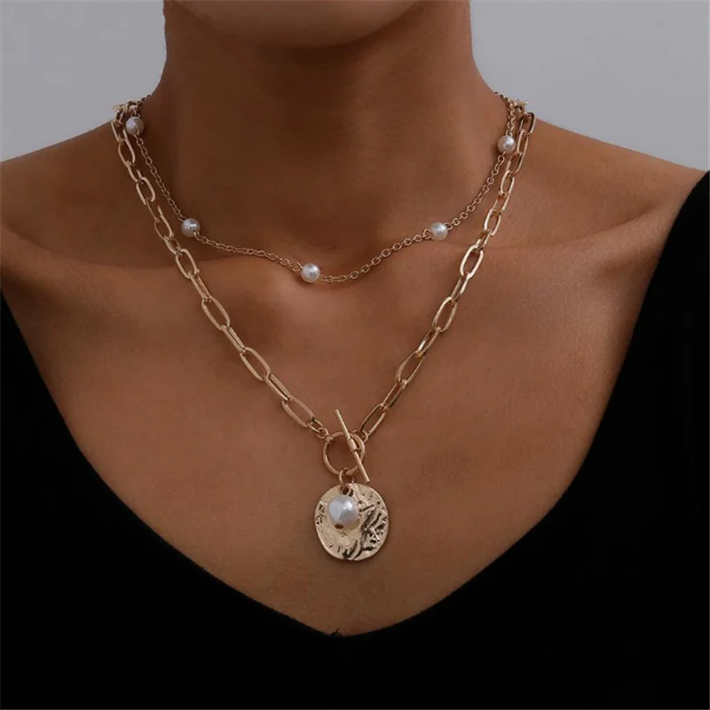 

Pearl Double Necklace Creative Retro Simple Alloy Clavicle Chain