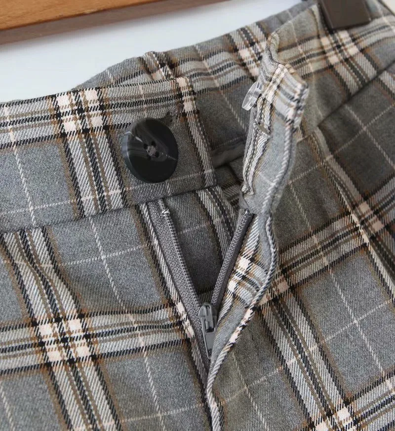 Винтажный клетчатый костюм TMODA184 женские брюки на молнии пуговицах Стрейчевые